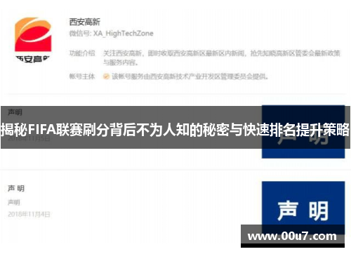 揭秘FIFA联赛刷分背后不为人知的秘密与快速排名提升策略